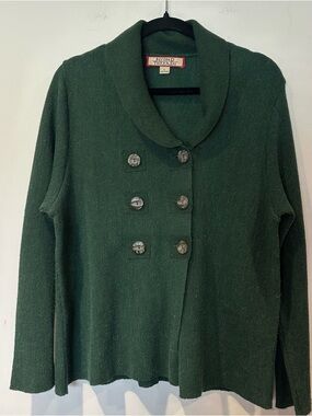 Beyond Threads Forest Green Shawl Collar Double-Breasted wool/ alpaca Sweater